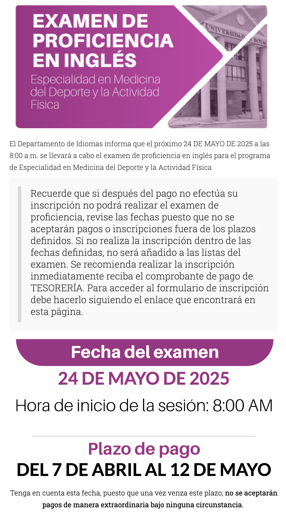 Examen de Proficiencia en Inglés estudiantes de la Especialidad Médico Clínica en Medicina del Deporte y la Actividad Física.
